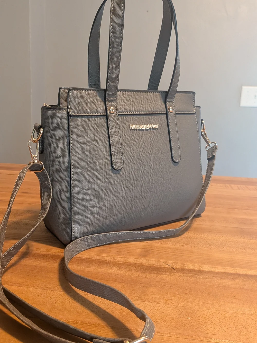 Montana West Select Gray Saffiano Vegan Leather Satchel & Crossbody Bag